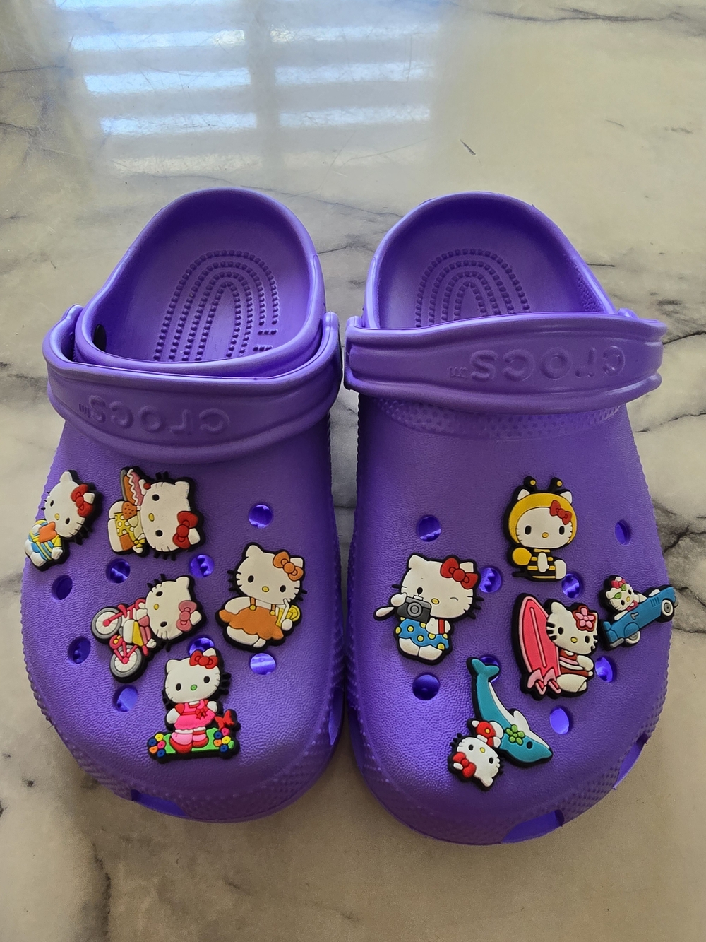 Kids Purple Crocs-Style Clogs with Hello Kitty Charms